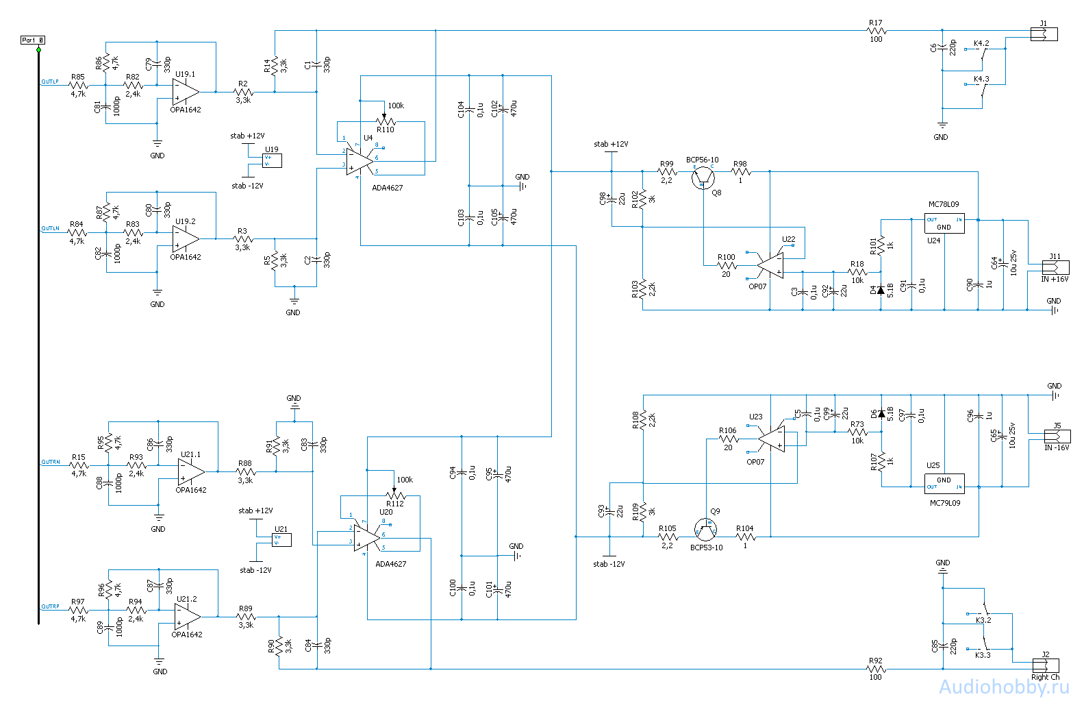Схема фильтра ЦАП AH-D5 на ak4490